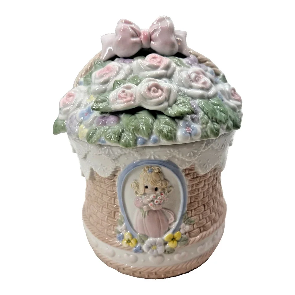 Precious Moments 170011 Flower Basket Cookie Jar 1995 The Kitchen Is The Heart